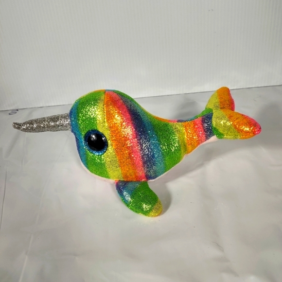 ✓TY Nori the Narwhal rainbow multicolor sparkly glittery 9in Plush - Picture 3 of 9